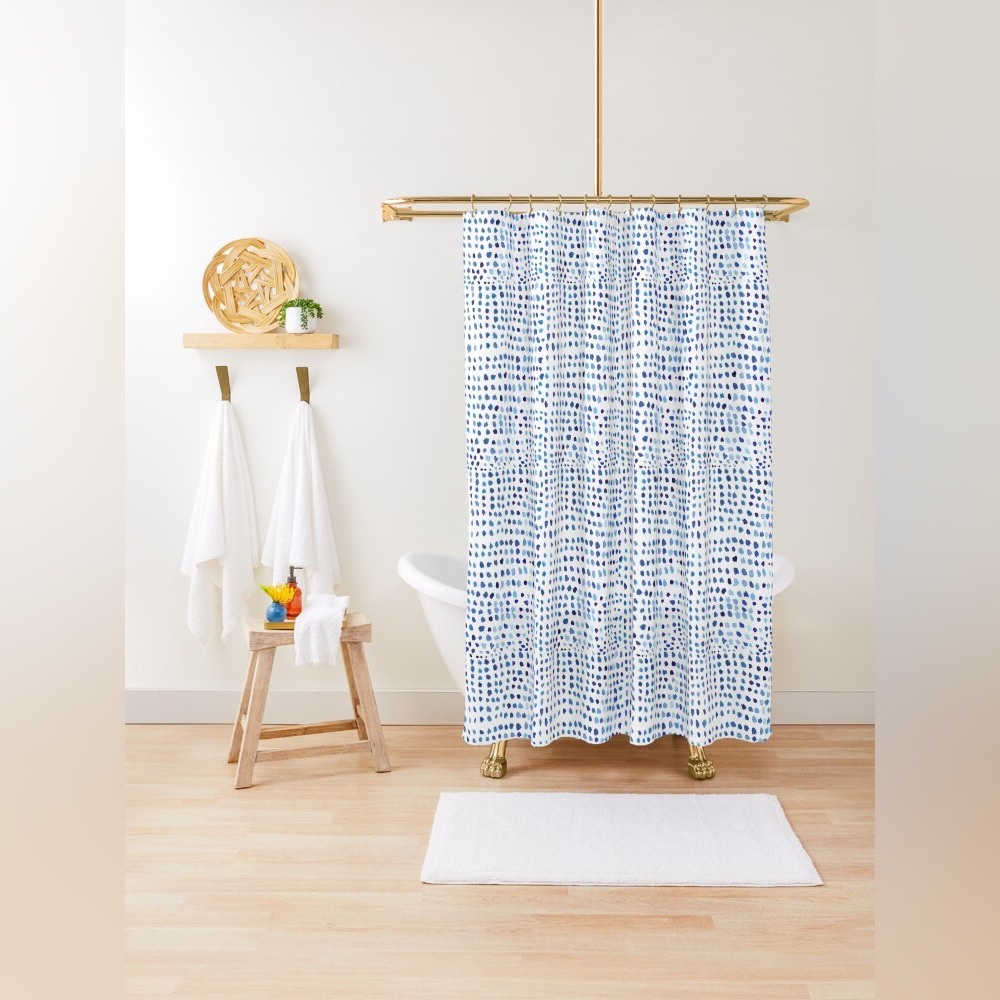 Blue Watercolor Dots Shower Curtain